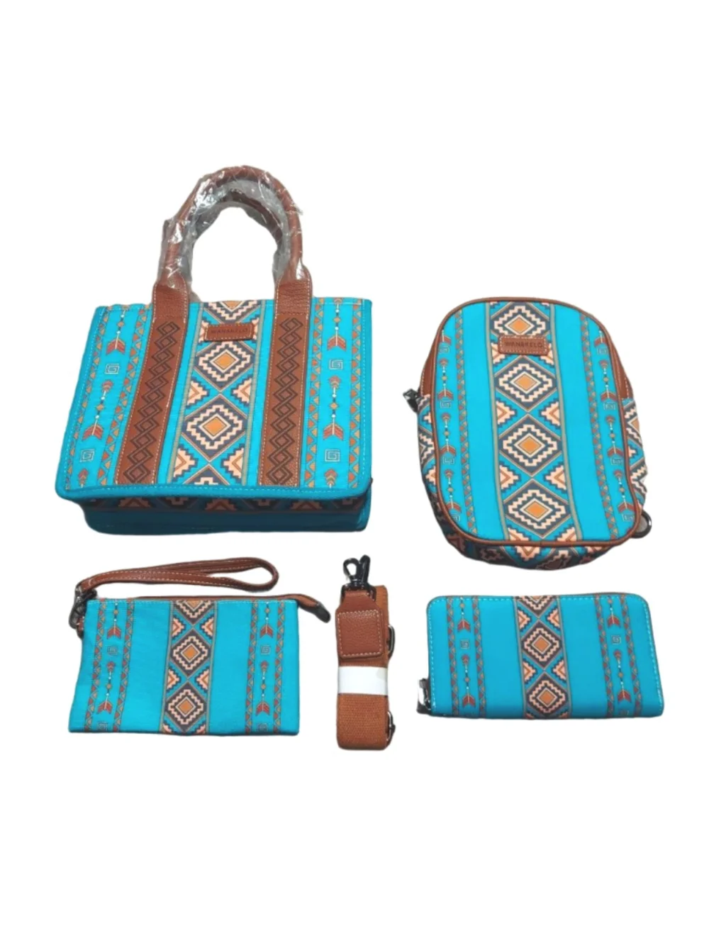 Wan & Kelo Boho Aztec Print 4-Piece Matching Bag Collection NEW